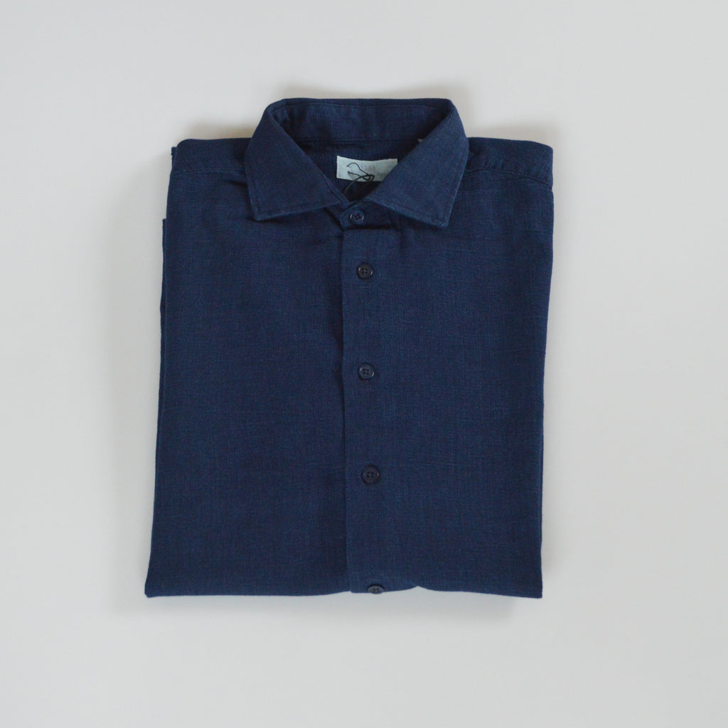 Mens navy denim shirt front folded