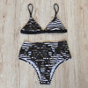 Floral stripy high waisted bikini front