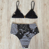 Floral stripy high waisted bikini back