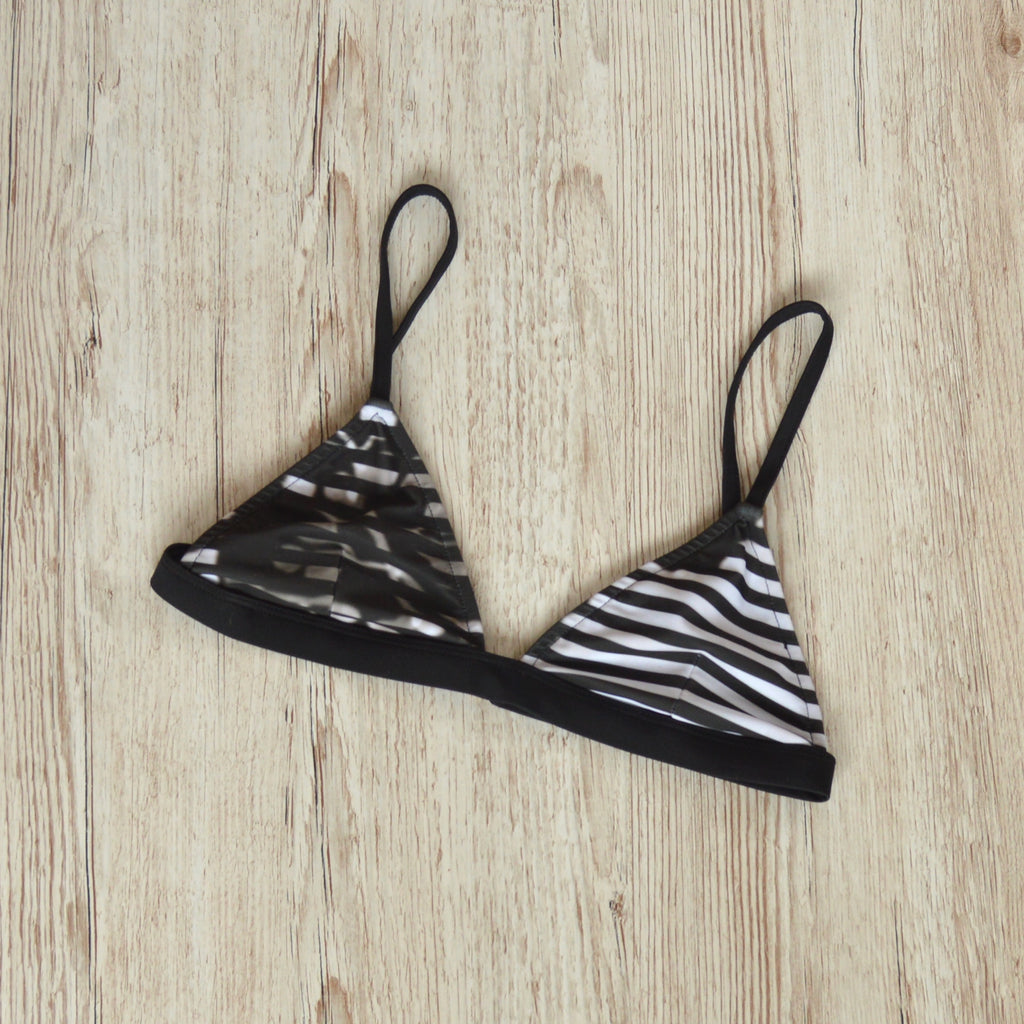 Floral stripy high waisted bikini top