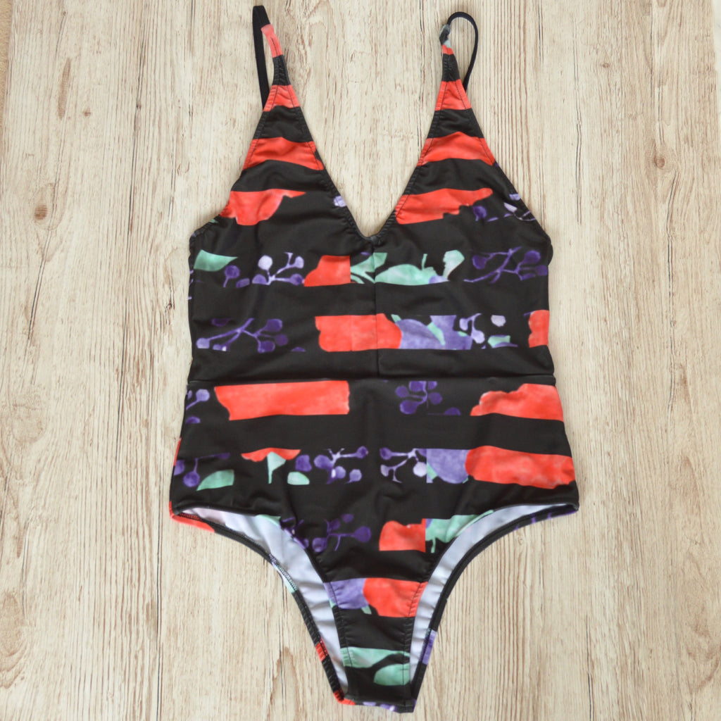 Stripy neon swimsuit front