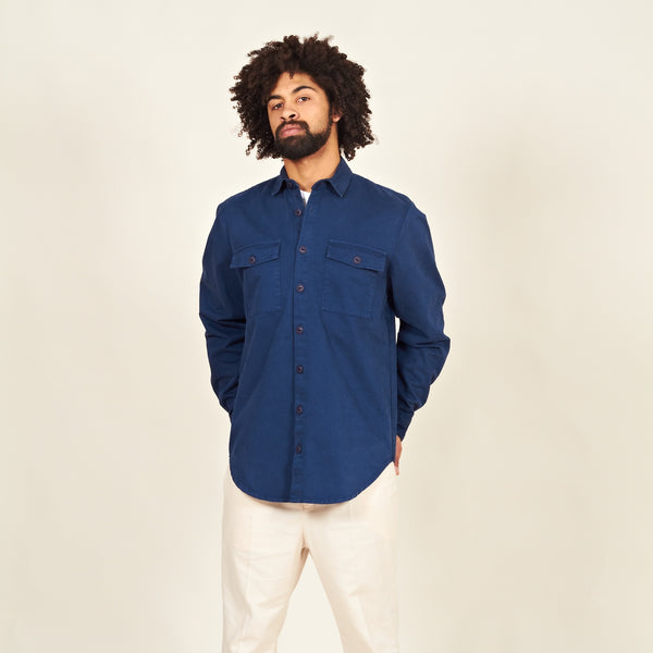 Luso heavy cotton shirt blue front