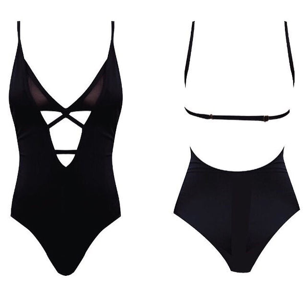 Cut out layer swimsuit black